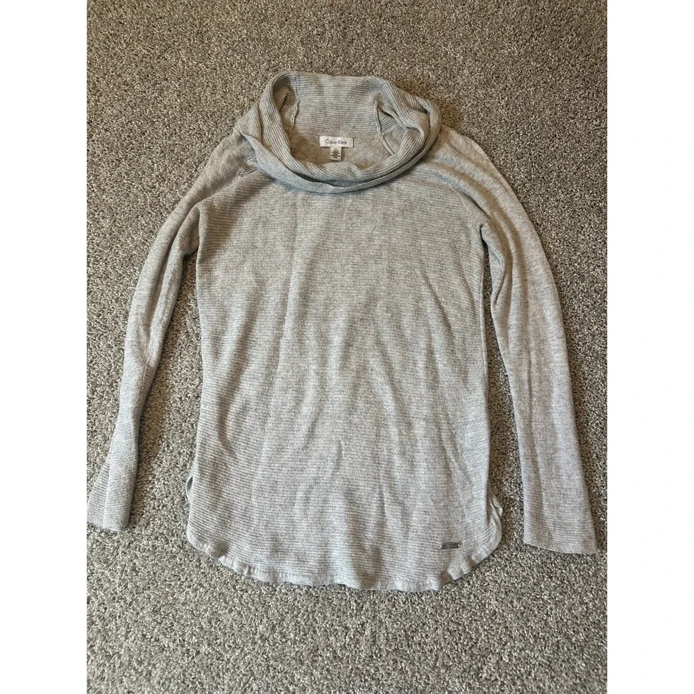 Calvin Klein Turtle Neck Sweater Size M‎ Grey Pullover Wool Blend Neutral Casual